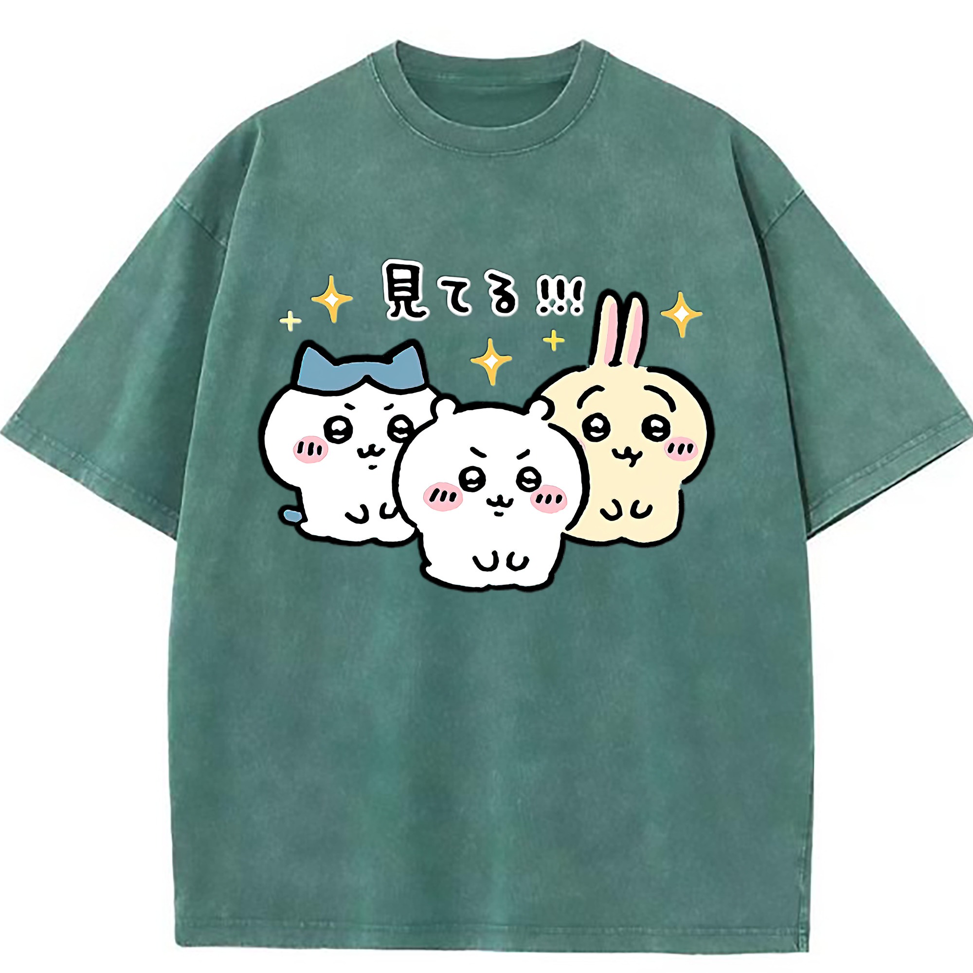 （画像用） ちいかわ ハチワレ Chii-kawa hachiware 綿100% ヴィンテージ風 半袖Tシャツ（フロントプリント）